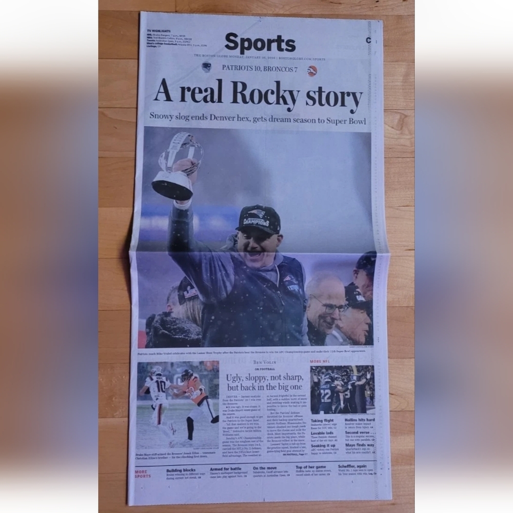 New England Patriots Win AFC Championship Boston Globe Newspaper 1-26-26